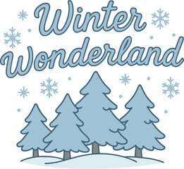 Fototapeta premium Peaceful vector with snow trees and flakes, cozy winter holiday design