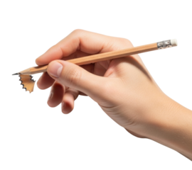 Hand Holding Sharpened Pencil with Wood Shaving Isolated PNG Cutout Transparent