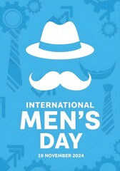 Celebrate International Men's Day A Symbolic Design with Hat, Mustache, and Gears - November 19, 2024