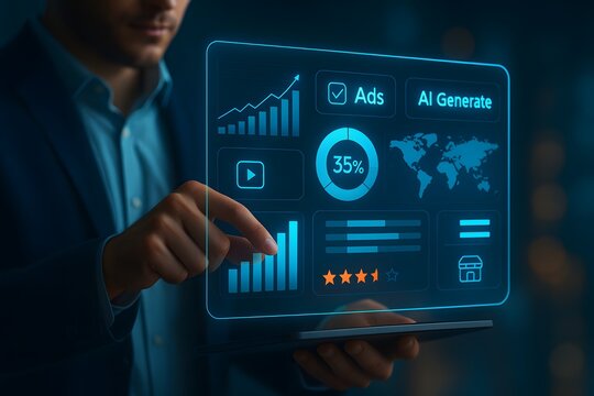 Marketing analytics dashboard with ads performance metrics and ai insights
