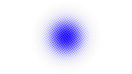 Modern abstract graphic element featuring a blue circular halftone dot pattern with a radial gradient on a Transparent Background