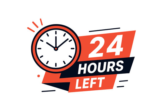 time left, 24 hours discount clock sale banner flat vector illustration isolated, countdown promotion