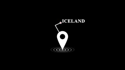 Iceland location map pin, GPS navigation pointer concept, global destination marker animation, travel and geography background, digital world location symbol, finding or searching for a location