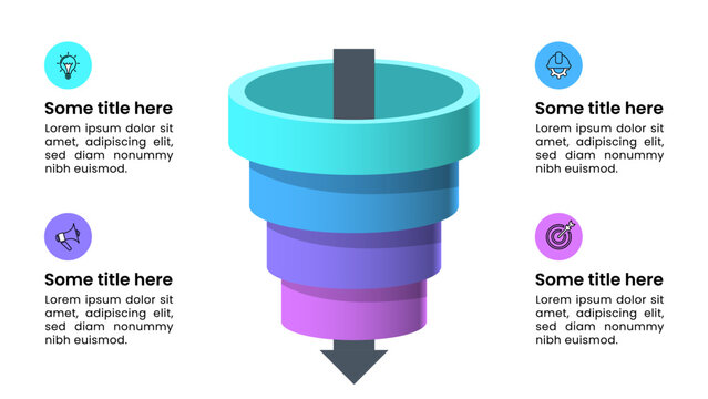Infographic template. Funnel with arrow and 4 steps