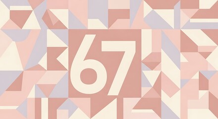 Colorful geometric mosaic pattern featuring the prominent number 67