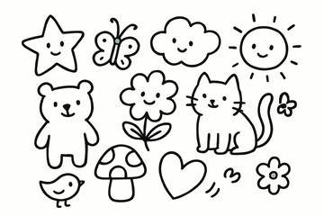 handdrawn cute doodle style creation vector line illustration