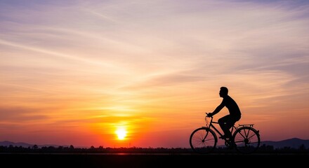 Fototapeta premium Cycling at sunset silhouette scenic ride outdoor activity fitness exercise health and wellness recreation sport