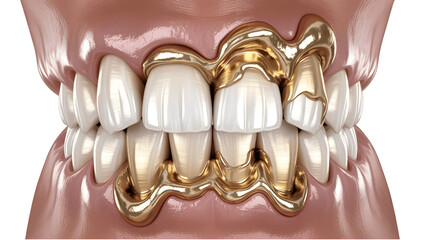 Golden teeth isolated on transparent background