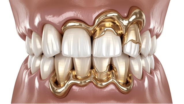 Golden teeth isolated on transparent background