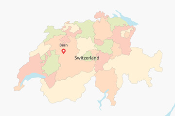 Vector graphic artwork suitable for print and web containing flat detailed map of SWITZERLAND