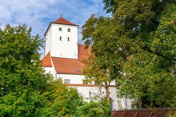 view of the Friedberg Castle Museum surrounded by trees in fall foliage colours