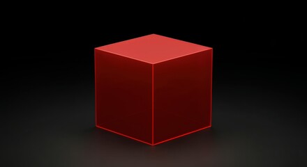 Red Cube in The Darkness: A solitary red cube casts a shadow against the darkness, the geometric form in stark contrast.