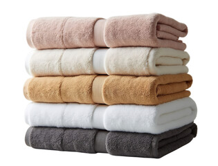 Stack of folded bath towels in various colors isolated on black background isolated on white background isolated on transparent background