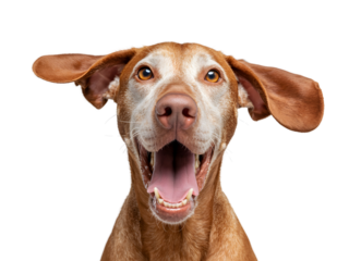 Happy dog with floppy ears isolated on transparent background