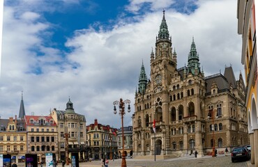 view of the landmark Liberec Town Hall in northern Czechia