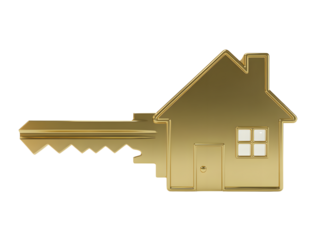 Golden house key isolated on transparent background