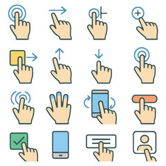 Fototapeta premium Digital Touch Gestures: A comprehensive collection of digital touch gestures illustrates a variety of user interactions on a touchscreen, offering visual guidance for effective navigation.