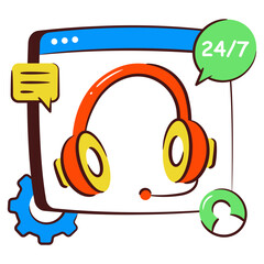 A colored design icon of customer service website