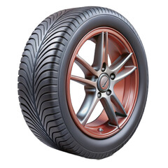 Close up of a car tire with a copper rim isolated on black background isolated on white background isolated on transparent background