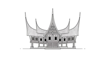 Traditional Building Line Art Design Architecture Illustration