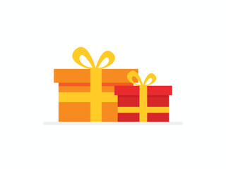 Flat design vector illustration featuring two stacked gift boxes, one large orange and one small red, tied with bright yellow ribbon and bow