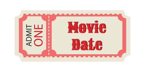 Movie date coupon isolated on a white background. printable EPS 10.
