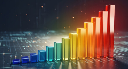 Colorful bar graph data visualization with abstract background