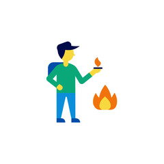 Person with torch and campfire illustration