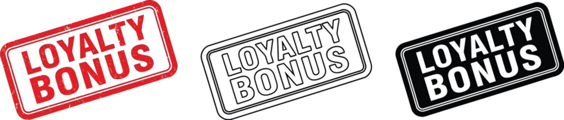 Three loyalty bonus stamps in red black and outline on white background