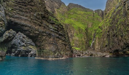 view of the iconic Vestmannabjorgini or Vestmanna Cliffs on Streymoy Island in the Faroe Island Archipelago