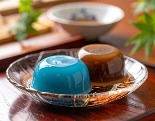 青と茶の水羊羹