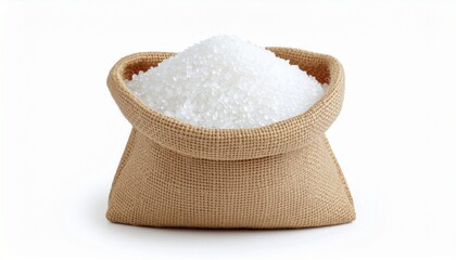 white granulated sugar in a cloth sack