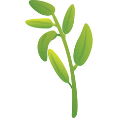 Simple Green Stem With Elongated Leaves Vector Illustration Isolated on White Background