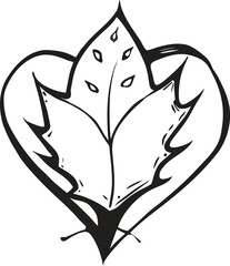 Elegant heart shape outline enclosing a detailed maple leaf symbol isolated on transparent background