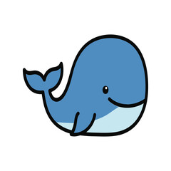 Cute blue whale illustration silhouette isolated on white background