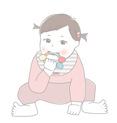 オモチャをなめる赤ちゃん