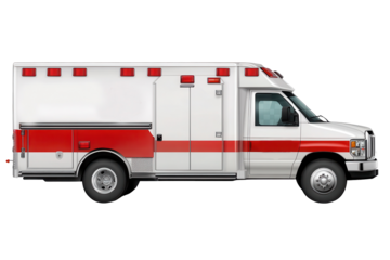 Isolated ambulance with red markings ready for emergency response on a transparent background