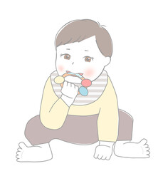 オモチャをなめる赤ちゃん