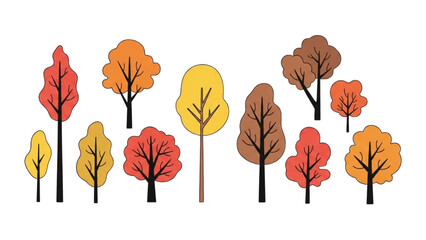 Vibrant Autumn Forest Collection Illustrated Set of Diverse Fall Trees with Colorful Foliage for Seasonal Designs