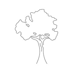 Continuous line drawing of tree on white background.