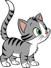 Cute Cartoon Cat Vector Illustration | Kawaii Kitten Clipart Design