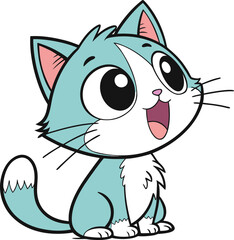 Cute Cartoon Cat Vector Illustration | Kawaii Kitten Clipart Design