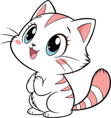 Cute Cartoon Cat Vector Illustration | Kawaii Kitten Clipart Design