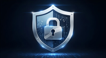 Cyber Security Shield with Digital Lock Icon