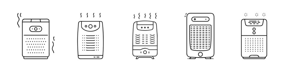 Fototapeta premium Air purifier and humidifier icon line set vector.