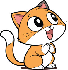 Cute Cartoon Cat Vector Illustration | Kawaii Kitten Clipart Design