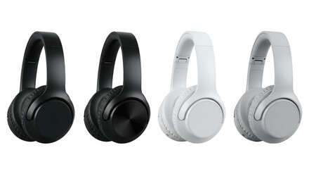 Black and white headphones display isolated on a transparent background