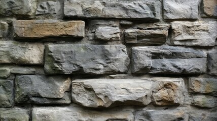 Close-up of wet stone wall covered in raindrops, displaying various textures and earthy tones. Natural lighting enhances surface details. Rugged surface adds rustic charm. Neural network AI generated