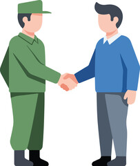 Fototapeta premium Illustration of a soldier and a civilian shaking hands, symbolizing agreement or partnership.