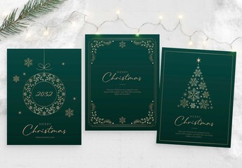 Christmas Flyer, Invite & Poster Template in Green & Gold Luxury, Elegant & Classic Festive Theme